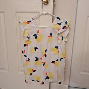 Kate Spade Lemons Ruffle Sleeve Blouse - White, Yellow, Blue
